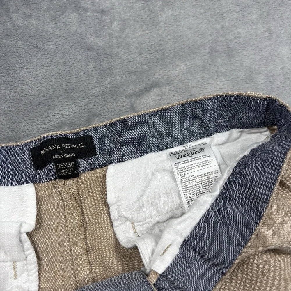 Banana Republic Linen Cotton Aiden Chino Pants Men's 34x27 Khaki Slim